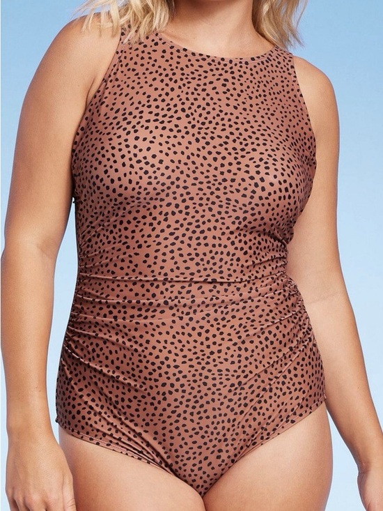 Kona Sol Other - Kona Sol Brown One-Piece Swimsuit with Black Spot Print